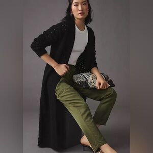 Anthropologie Black Selene Long Duster Crochet Knit Cardigan Sweater Size M